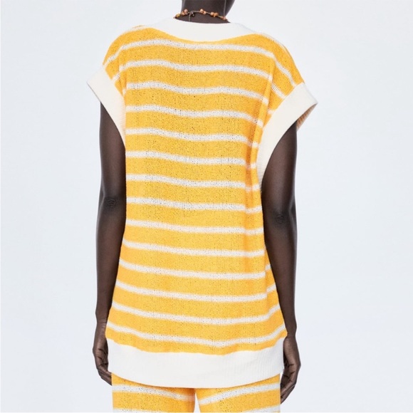 Zara Yellow and White Striped Knit Rustic Vest Size S NWT - Picture 7 of 14